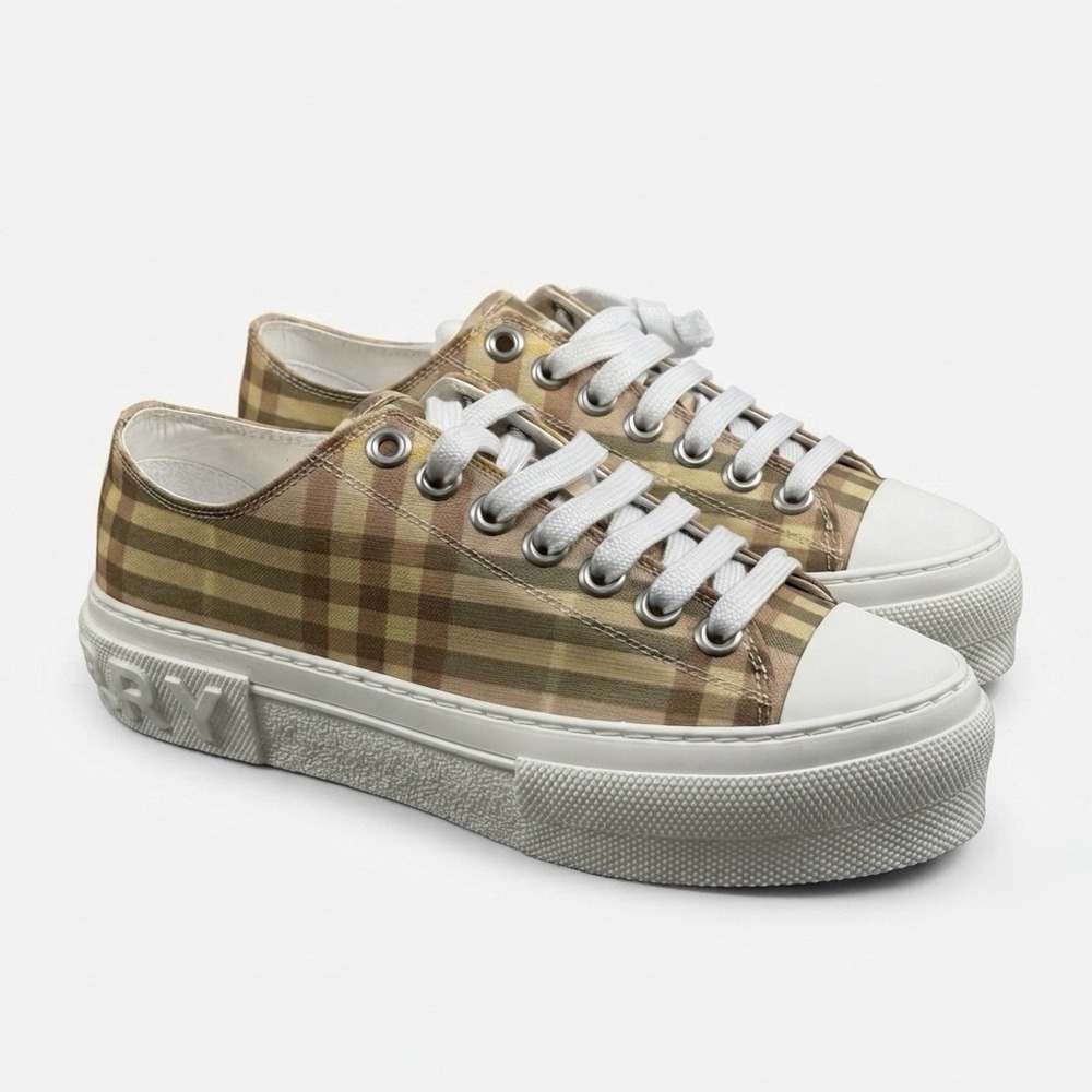 Burberry Size-38.5 Womens‎ Check Jack Low Top Sneakers Logo Sole Dust Bag